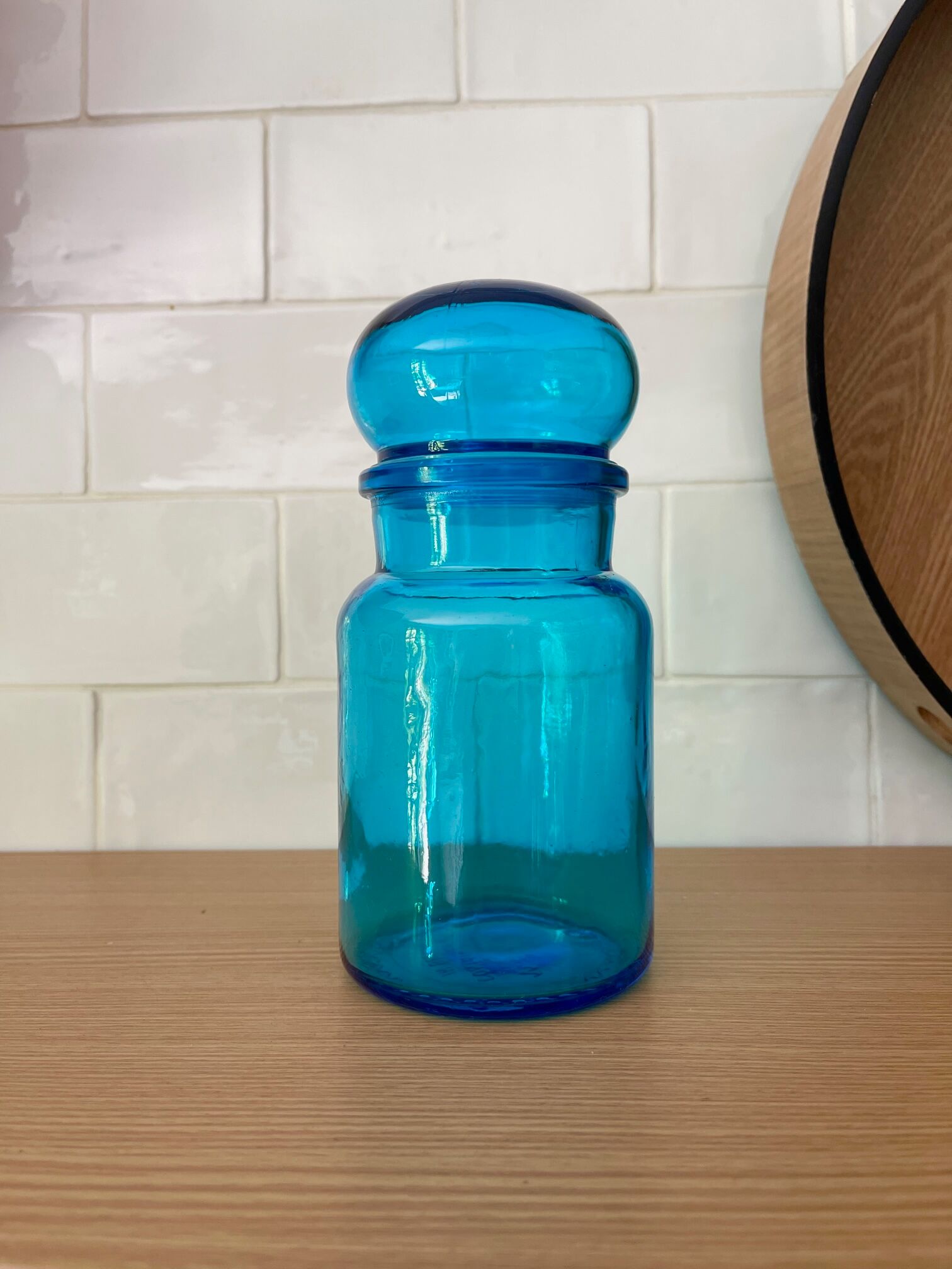 Vintage blue glass jar Made in Belgium