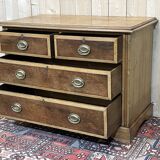 English chest of drawers in frene and nineteenth yew magnifying glass