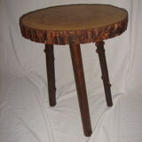 Mahogany table and 2 stools 1970