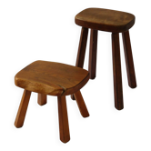 Ensemble de deux tabourets artisanaux vintage, Atelier André Smalle, Belgiq