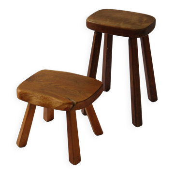 Ensemble de deux tabourets artisanaux vintage, Atelier André Smalle, Belgiq