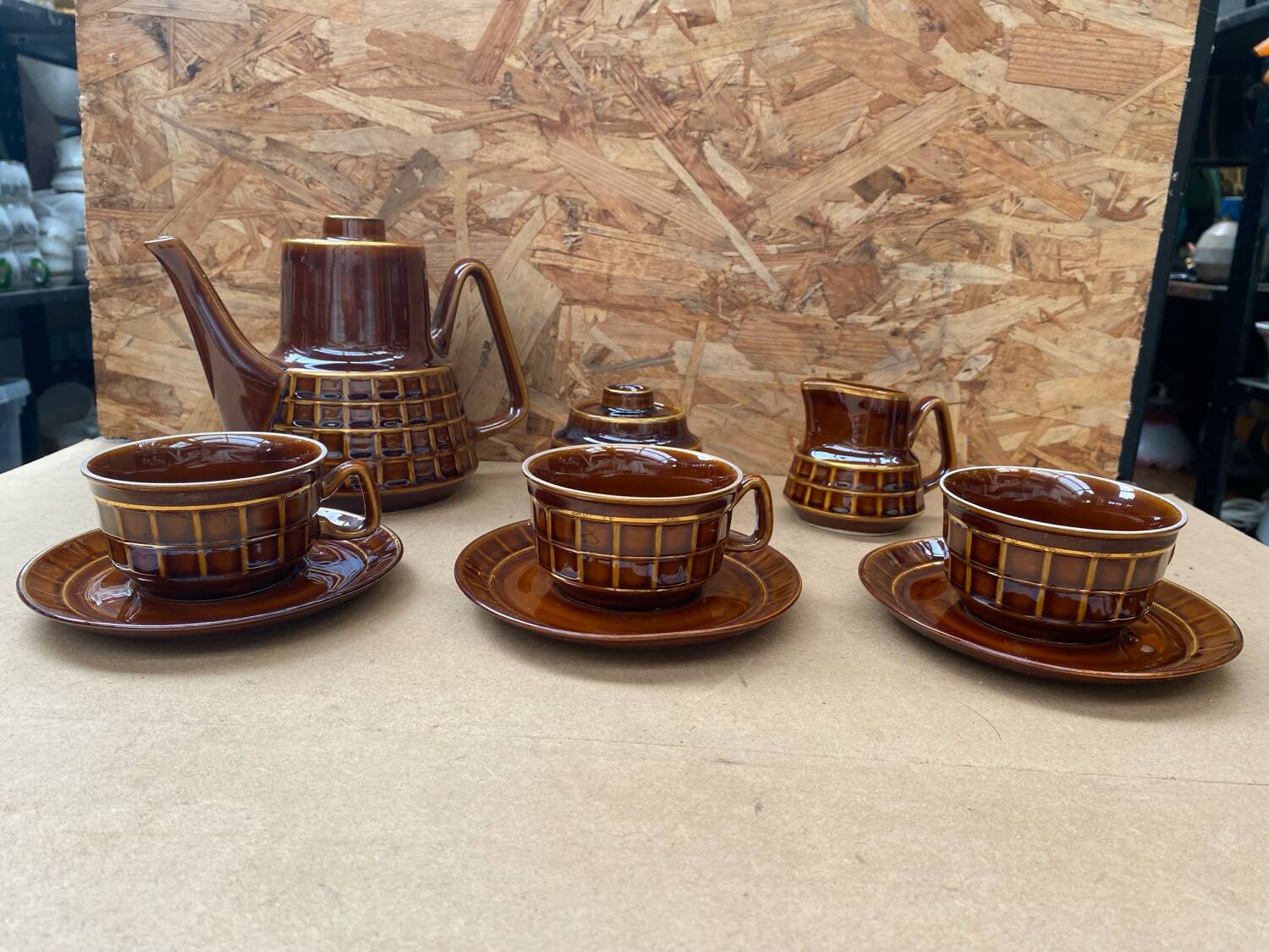 Antique PRUSZKOW Ceramic Brown & Gold Vintage Tea Service #B279