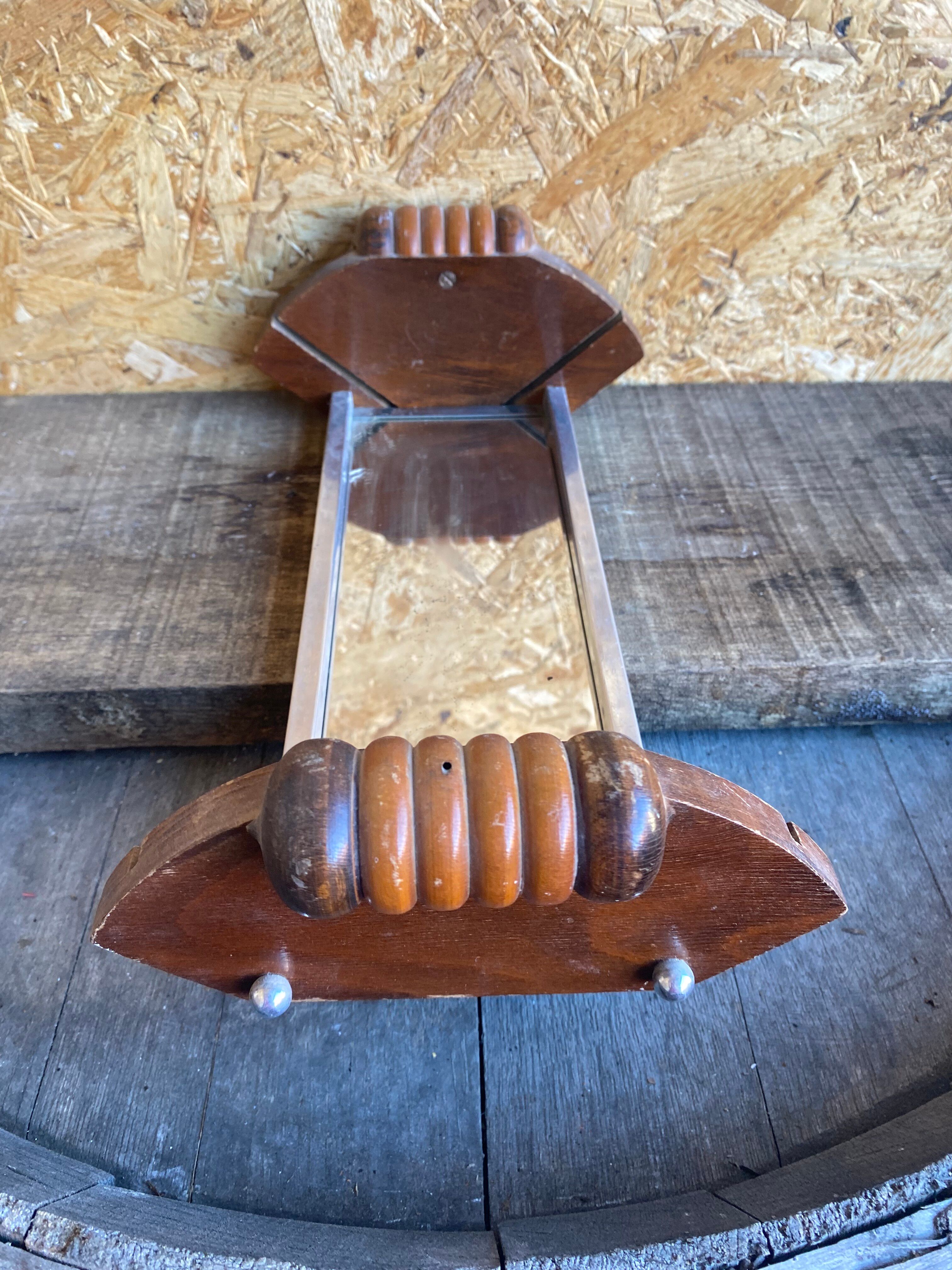 Aperitif Server Vintage Art Deco Wood + Aluminium + Mirror Base #D978