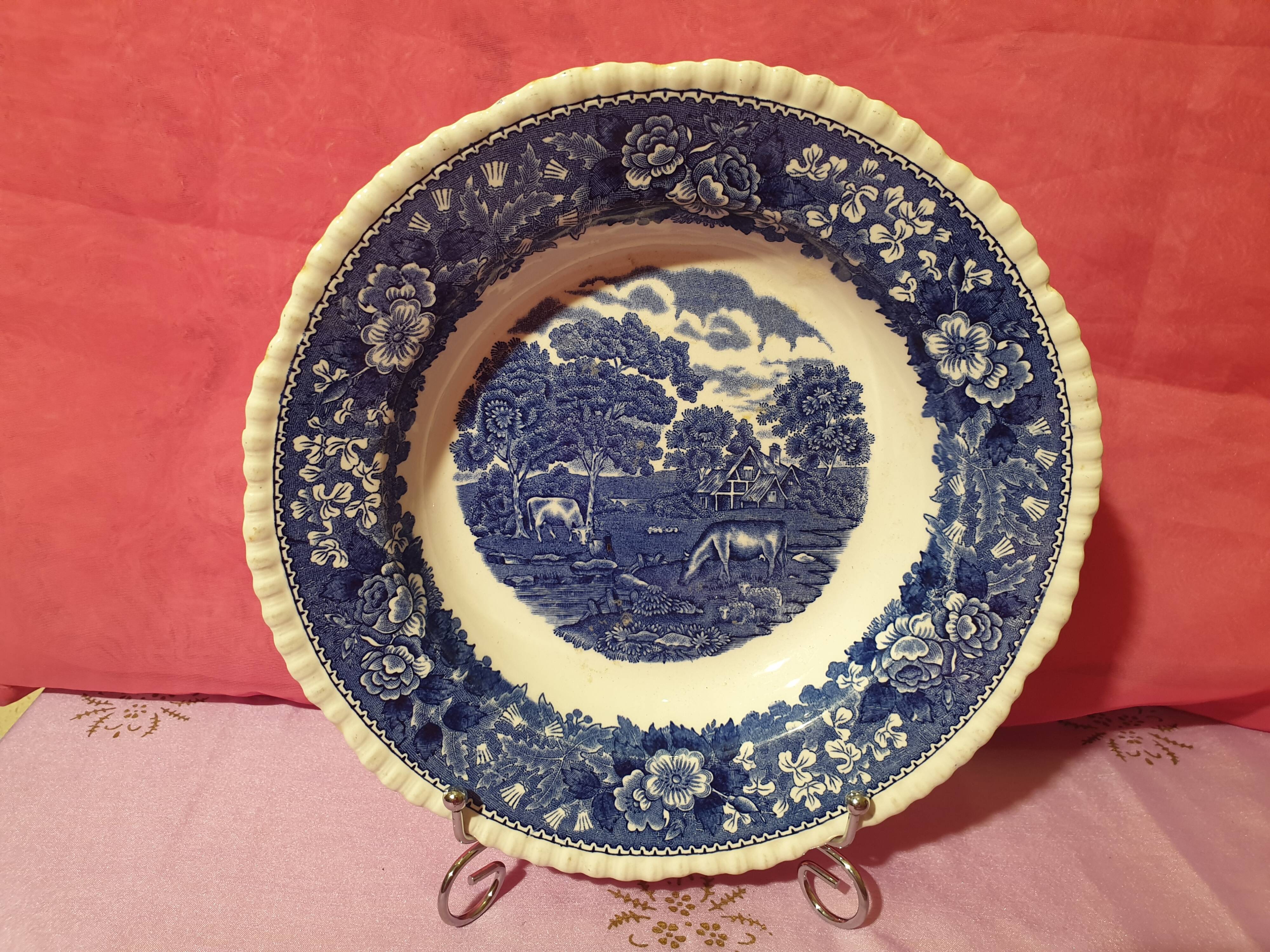 Set of 4 soup plates English Scenic Staffordshire Adams England