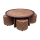 A coffee table and four rope stools 1960/1970
