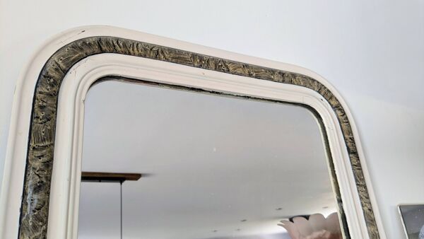 Miroir style Louis-Philippe 64 x 52 cm – Cadre mouluré blanc et marbre