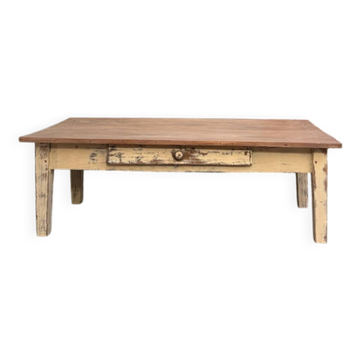 Grande table basse de ferme patinée