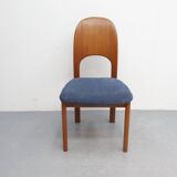Vintage eetkamerstoelen Holstebro Denmark Teakhout nieuwe stoffering blauw