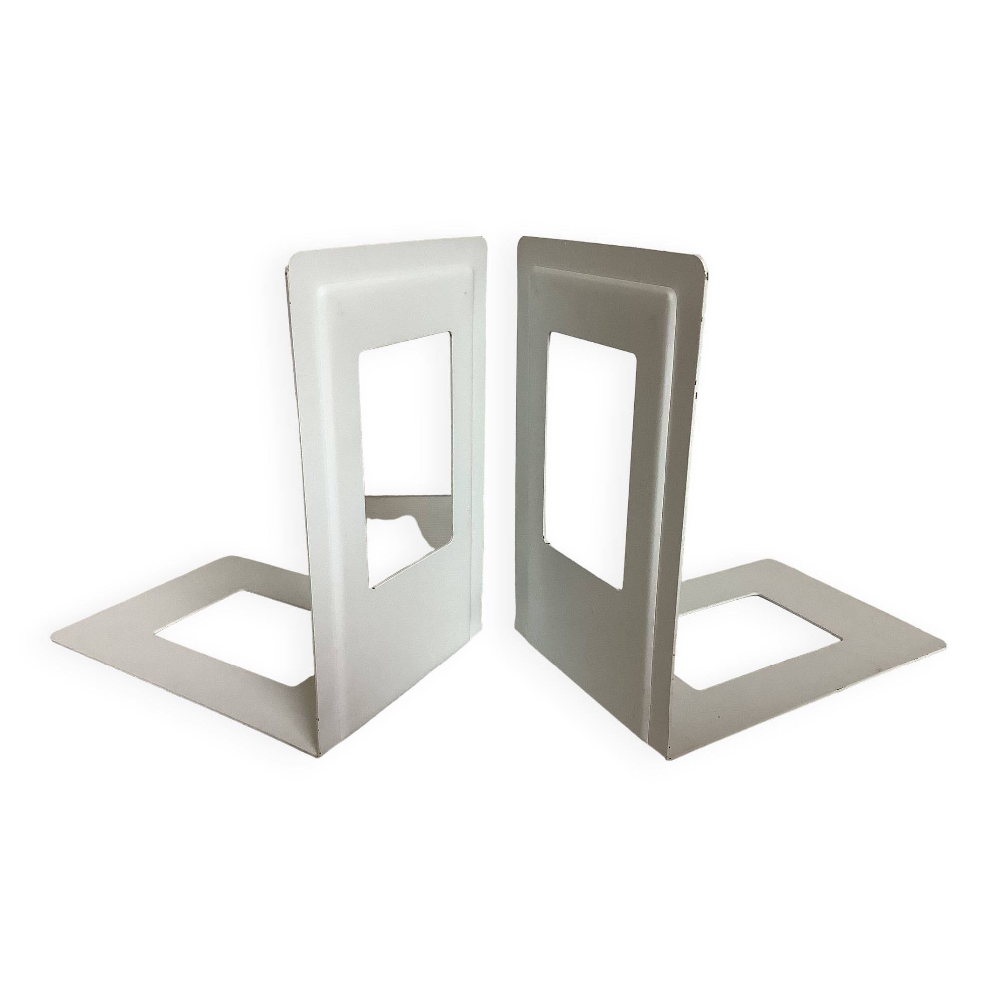 Pair of white metal bookends