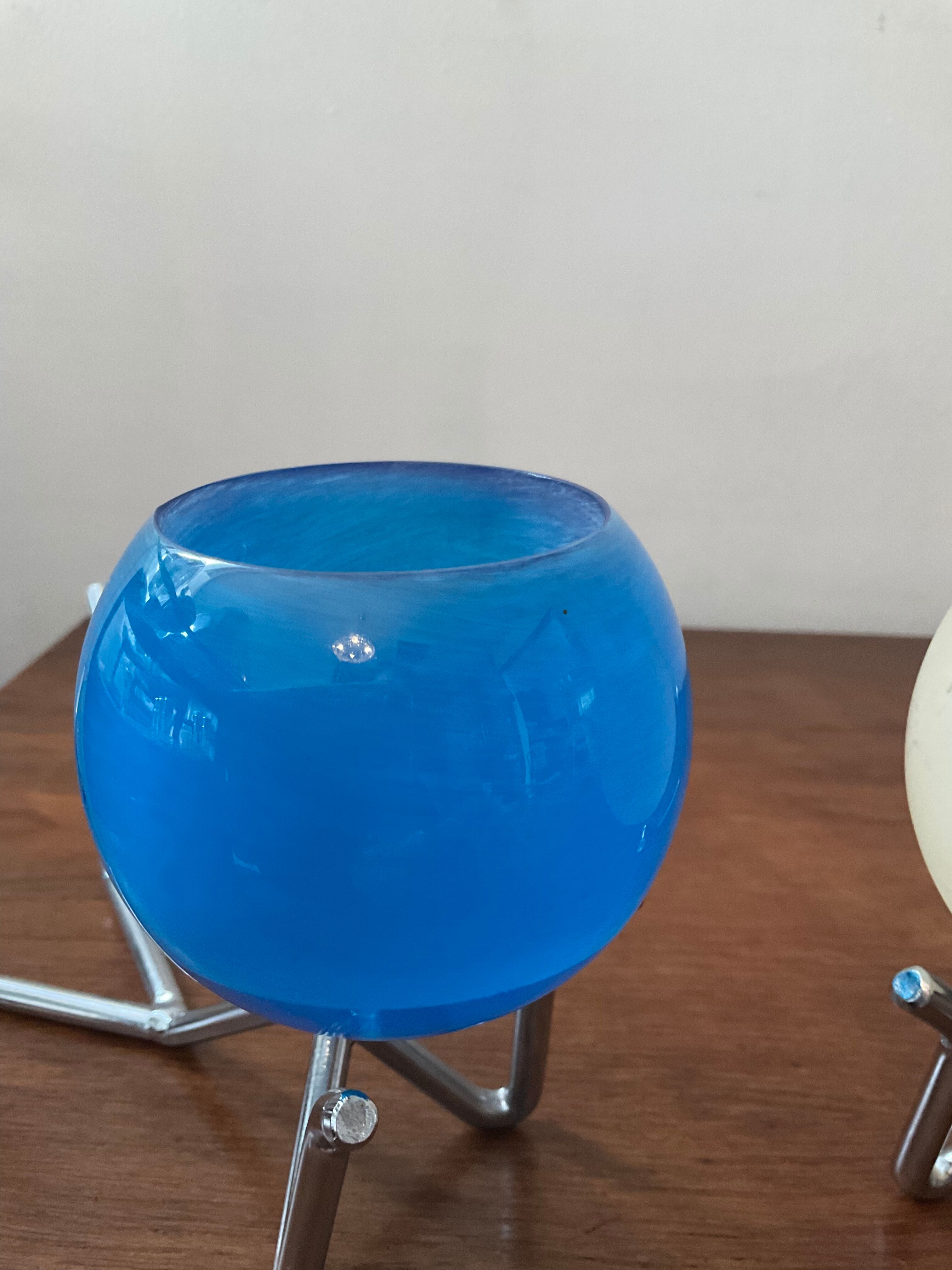 Pair of vintage candle holders 80s in stainless steel and glass paste