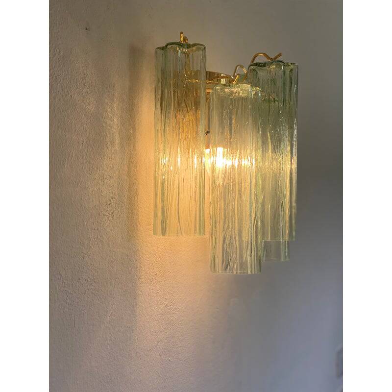 Italian Wall Light Green “Tronchi” Murano Glass Wall Sconce