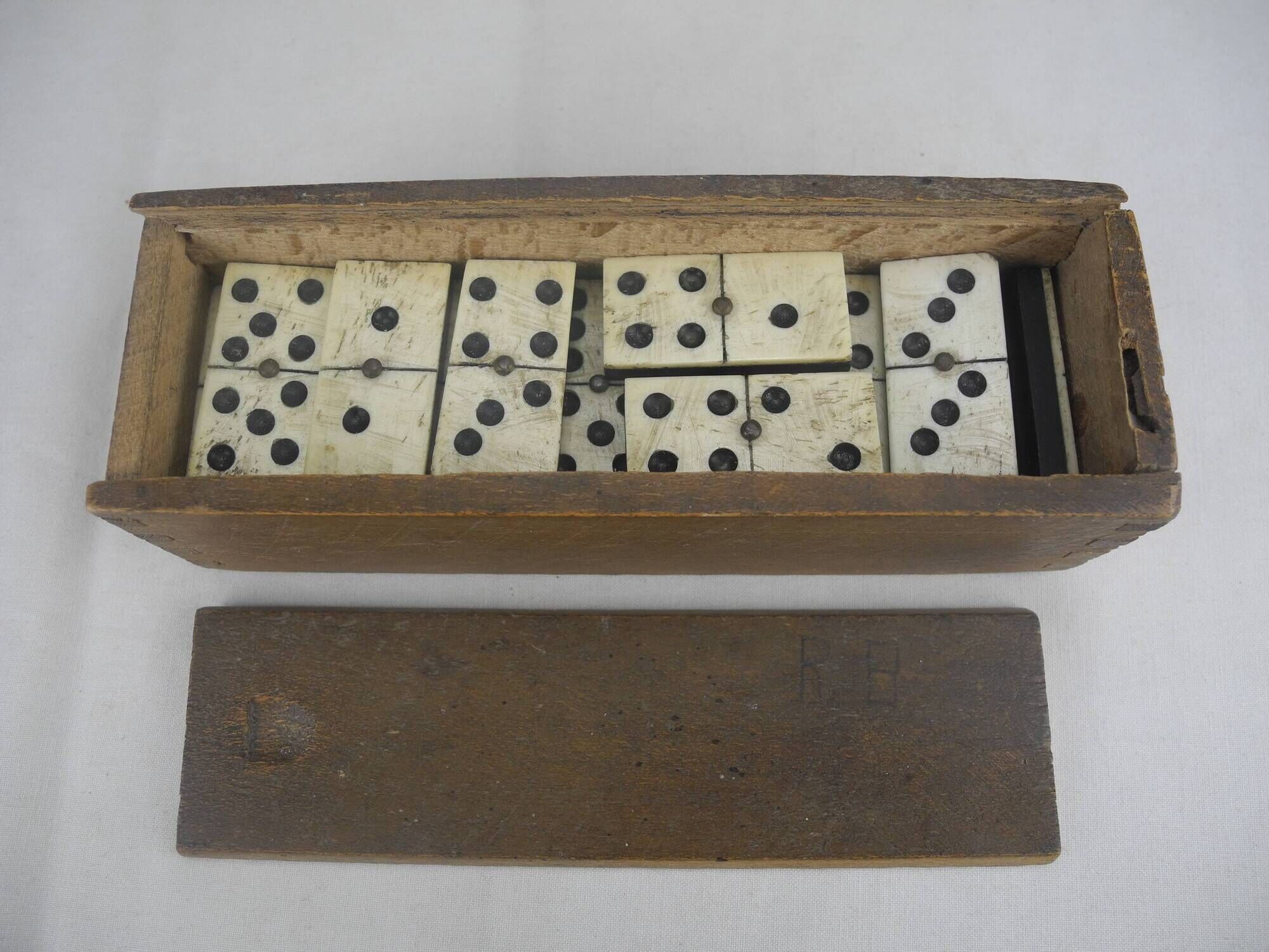 Old game 28 dominoes bone wood ebony antique french dominoes game