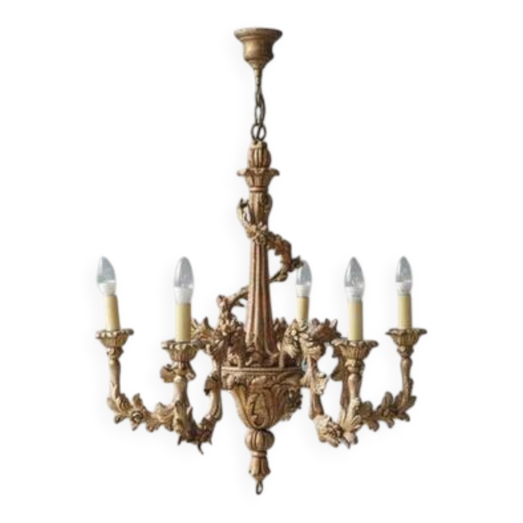 Giltwood five-arm chandelier, Central Europe, early 20th century