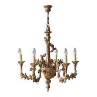Giltwood five-arm chandelier, Central Europe, early 20th century