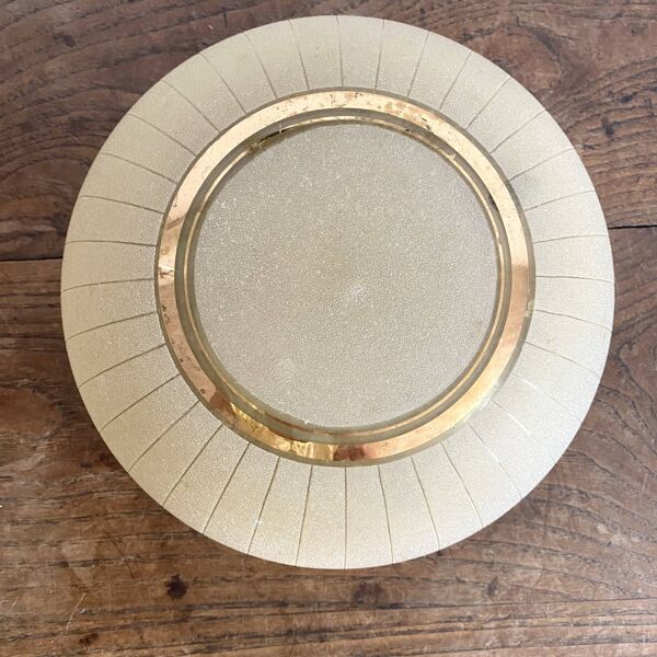 Plafonnier ancien en verre granité jaune et doré