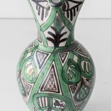 Spanish ceramic pitcher from the mid-century Mudéjar style in green and black, Punter.