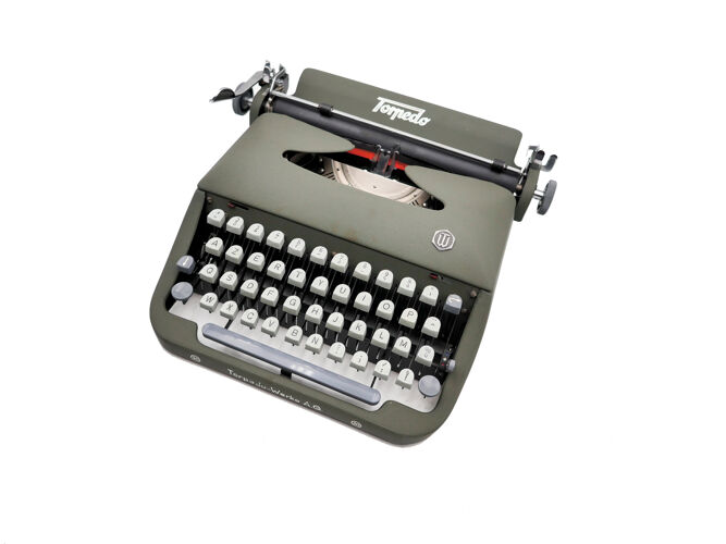Machine à écrire Torpedo 20 verte révisée ruban neuf avec sa boîte