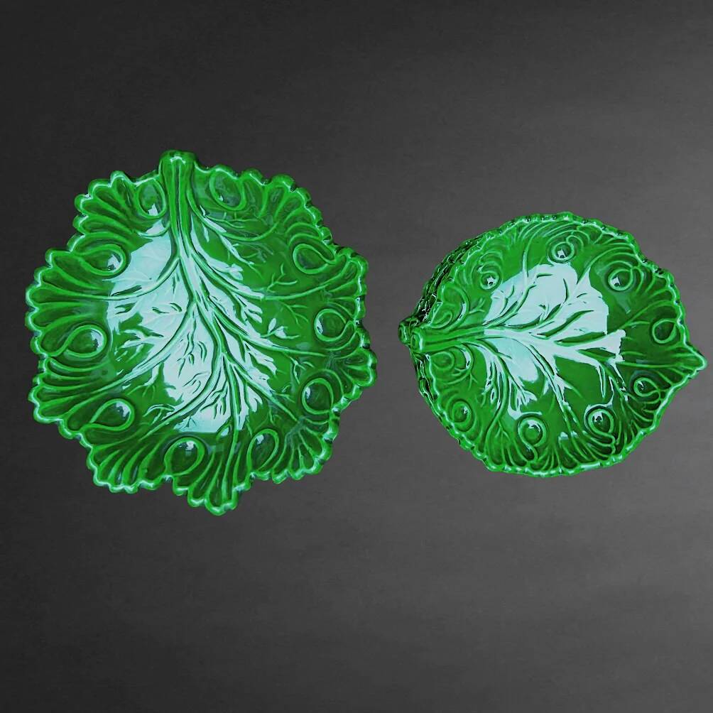 Service à dessert majolique italienne C.A.L Nove – feuilles de vigne vert - 7 pièces - années 60