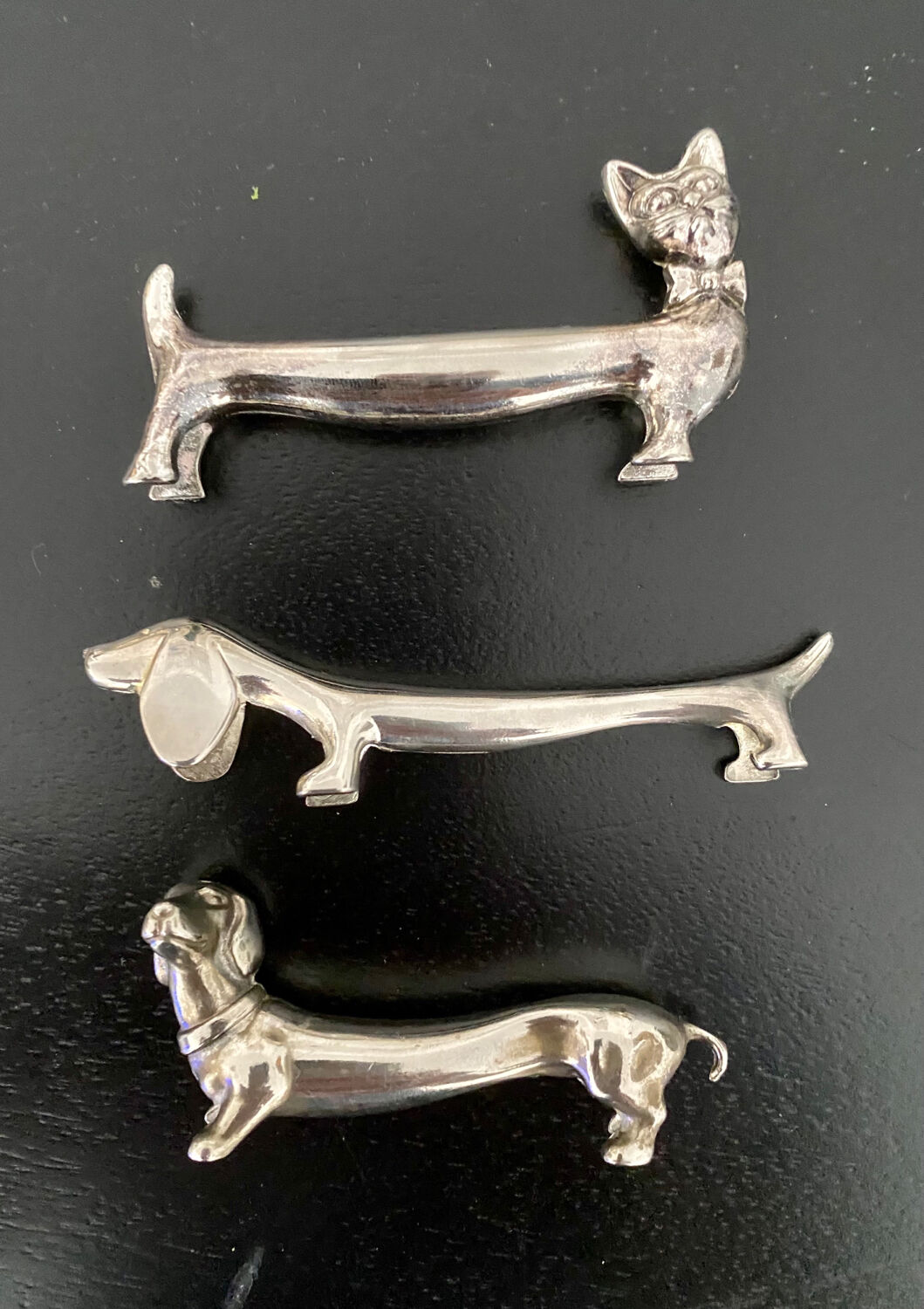 6 various animal knife holders in silver metal