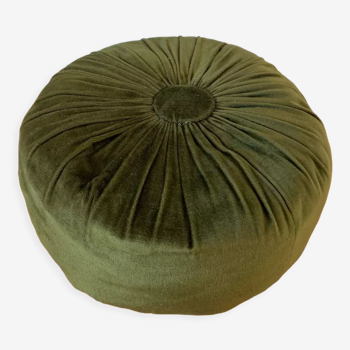 Pouf en velours vert olive vintage