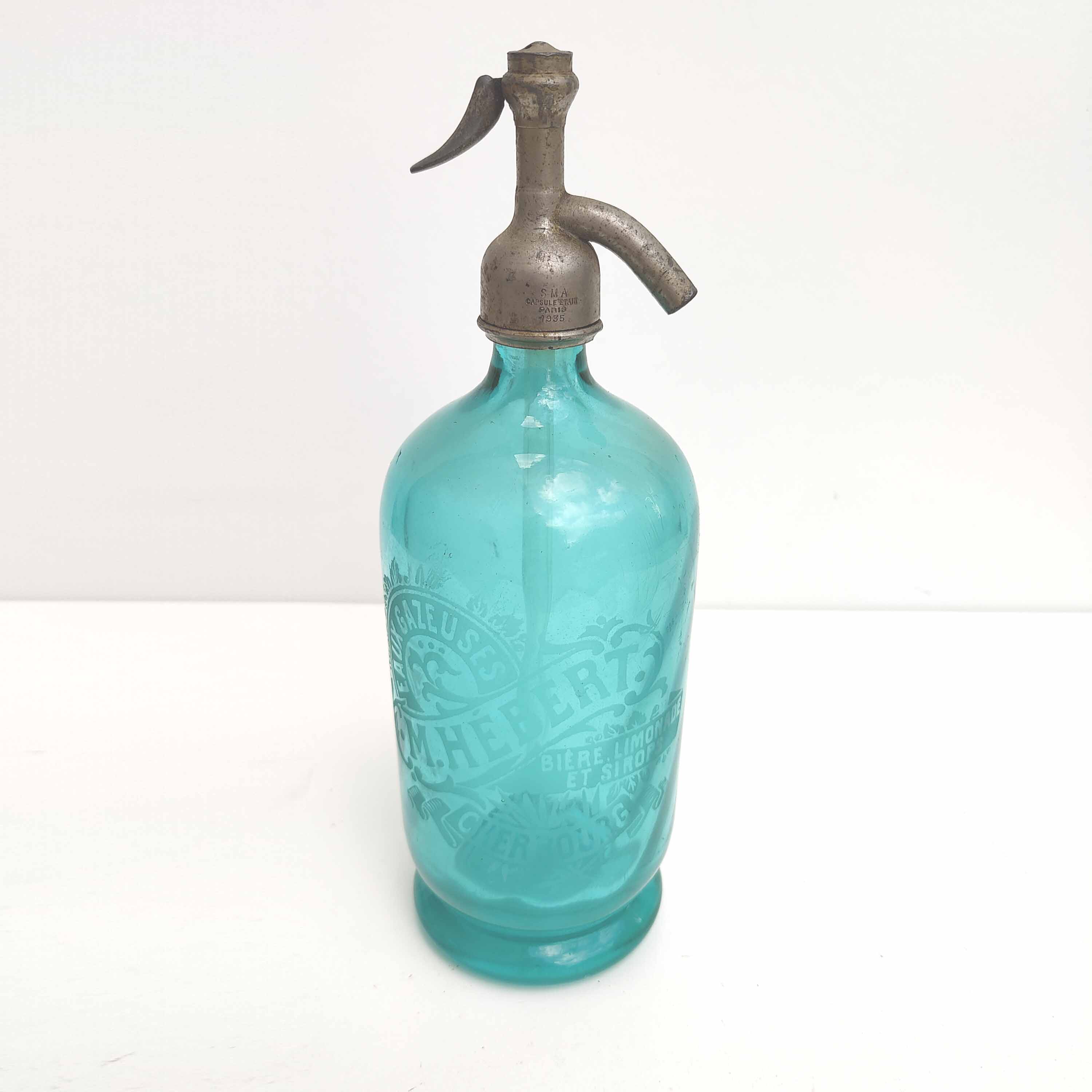 Siphon bistrot vintage Cherbourg verre turquoise 1935