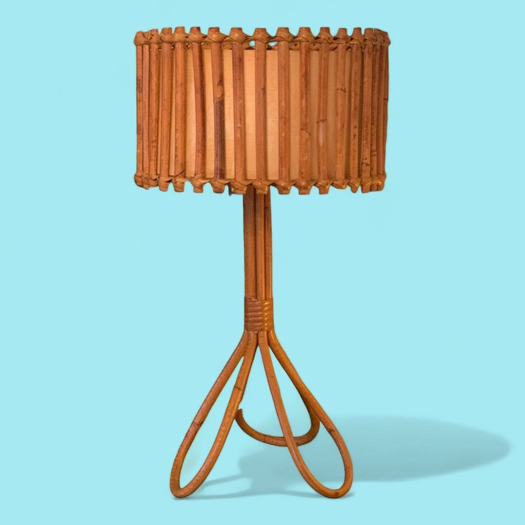 Rattan tripod lamp 1950 H47