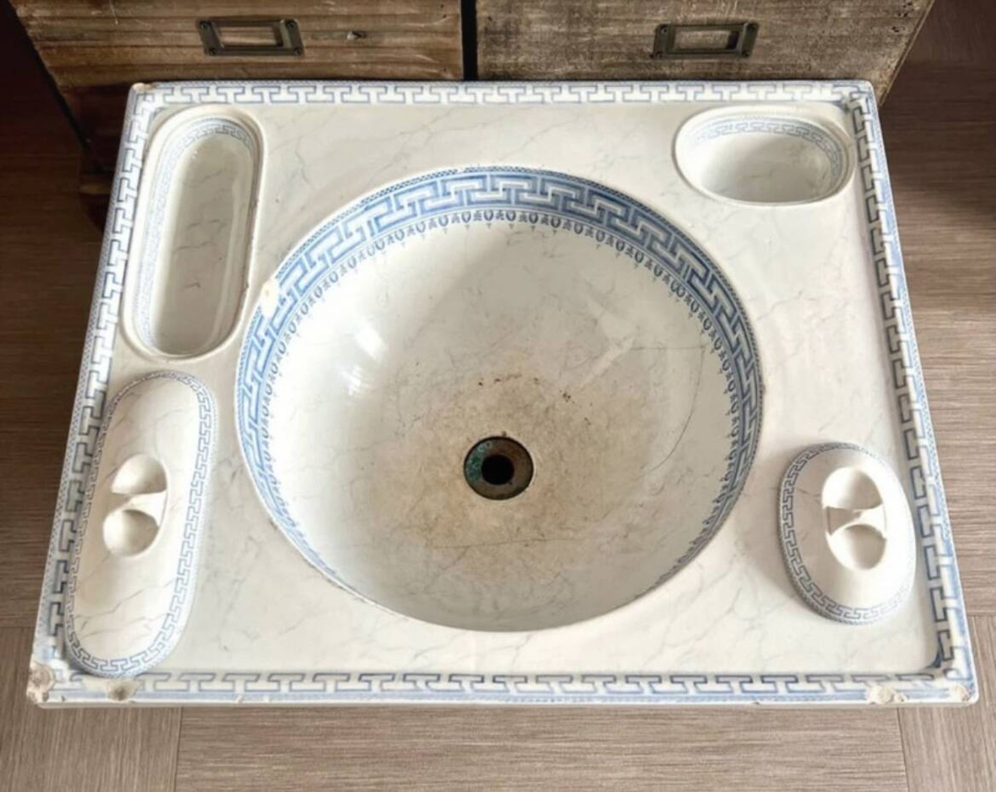 Vintage Blue Decorated Porcelain Washbasin