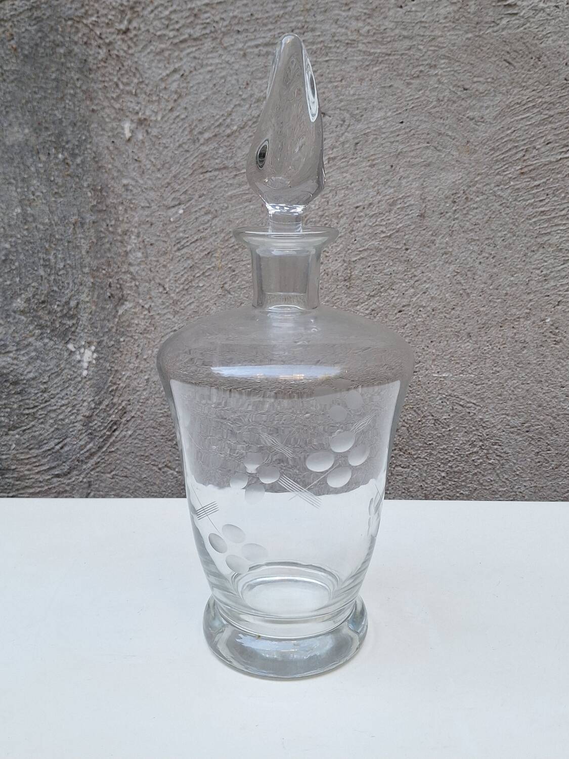 Engraved molded glass carafe from the 1950s