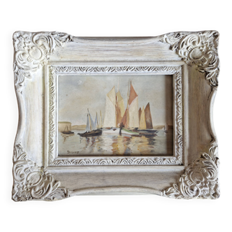 Peinture à l'huile marine cadre bois