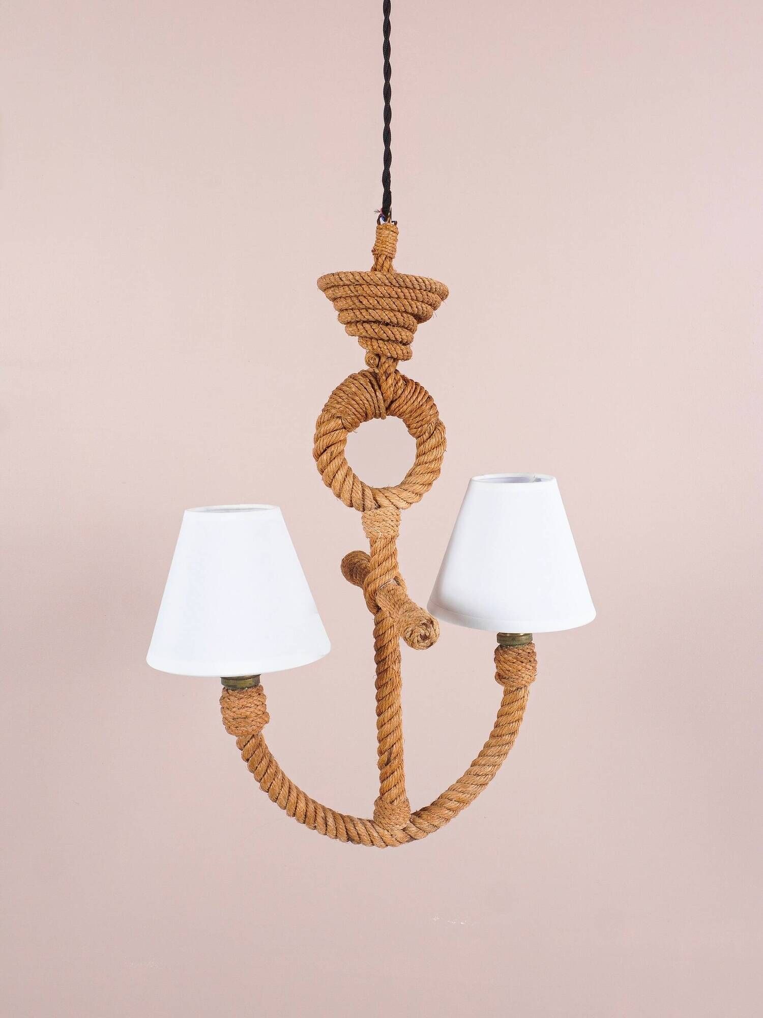 Audoux & Minet - vintage anchor rope chandelier - France circa 1950