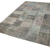 Hand-knotted oriental vintage 199 cm x 301 cm grey patchwork carpet