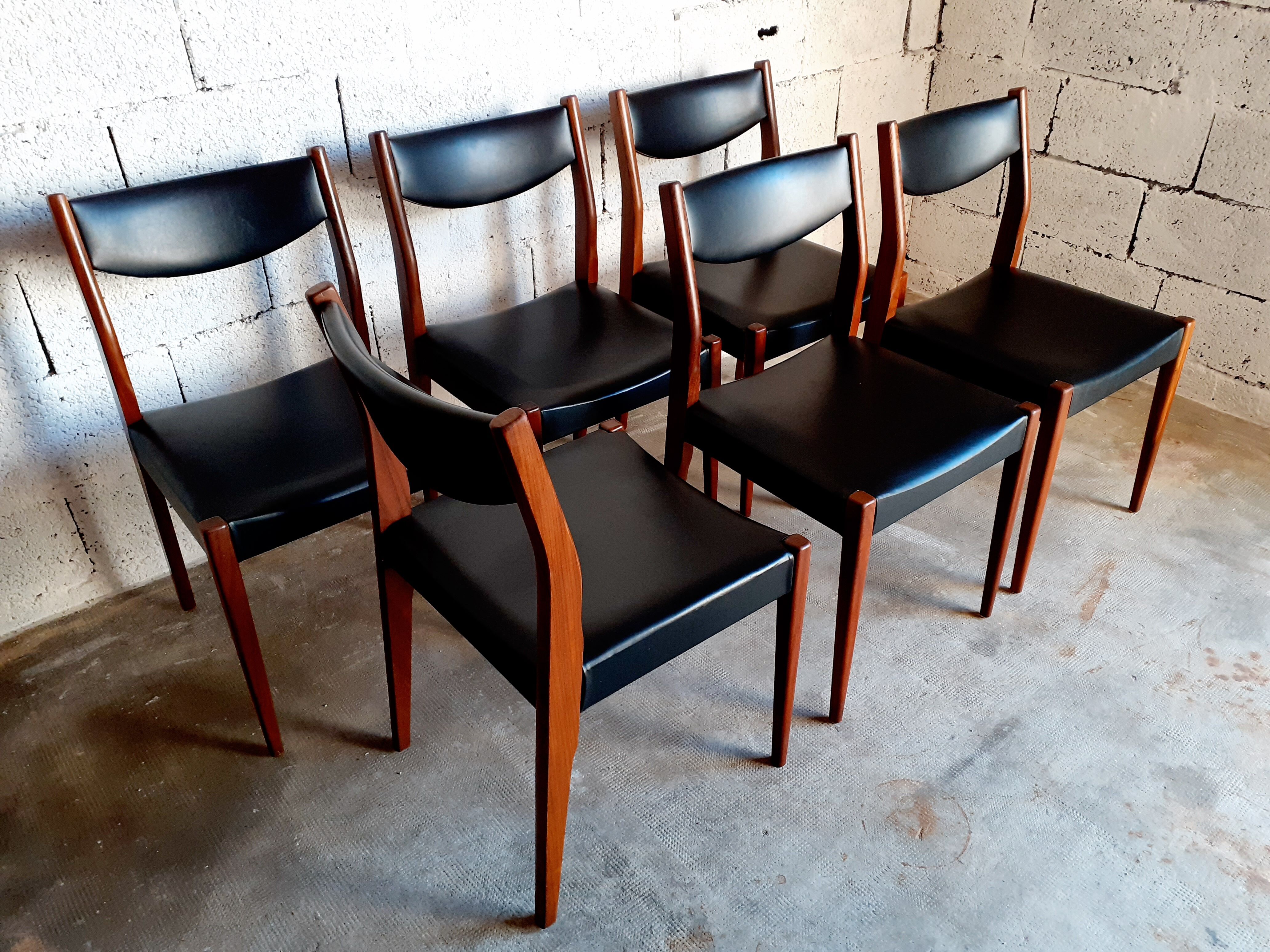 6 vintage Scandinavian teak chairs 50s 60s