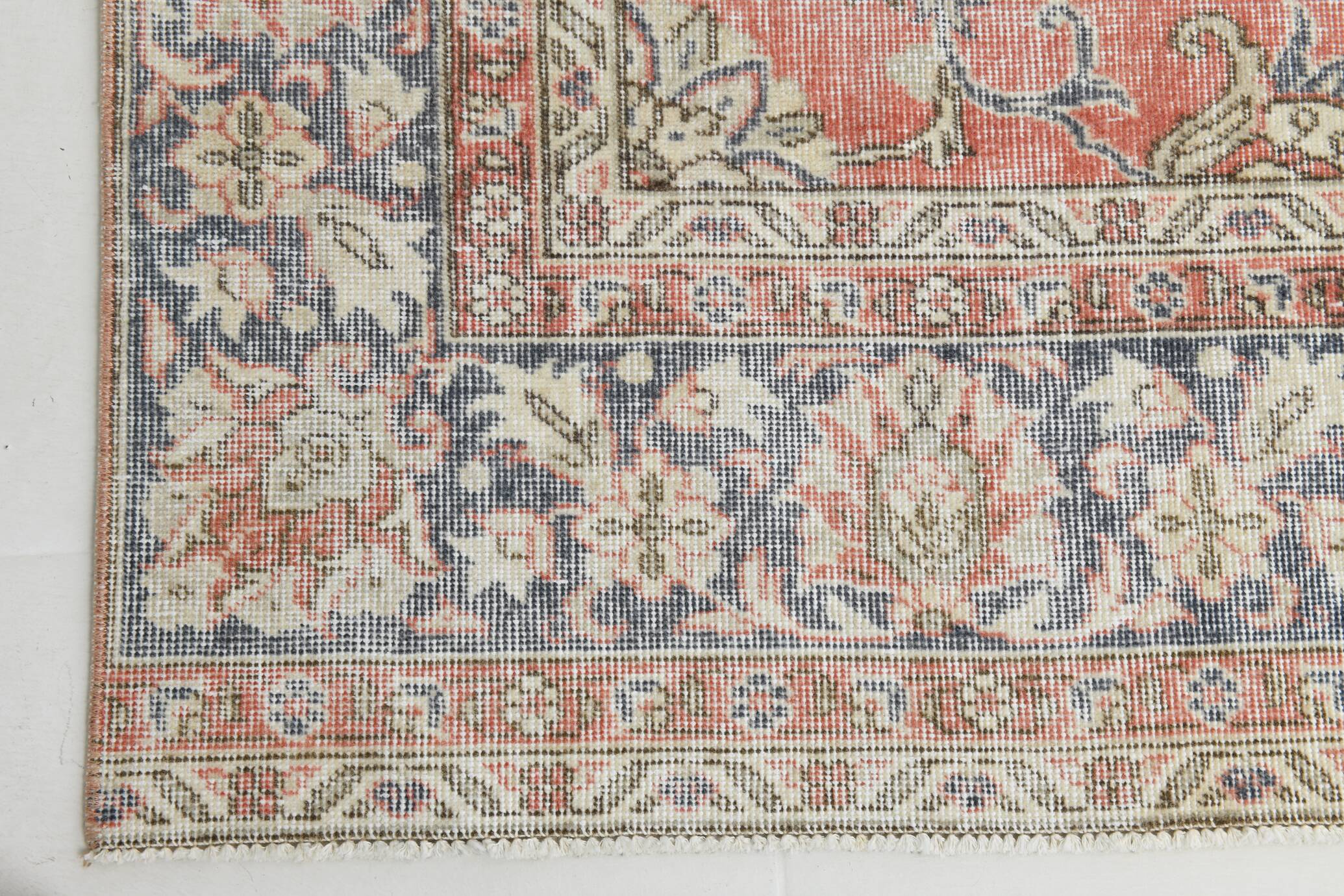7x11 Salmon Pink & Blue Vintage Persian Rug, Large Floral Rustic Decor