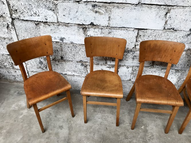 Series of 6 chairs bistro Thonet in light wood