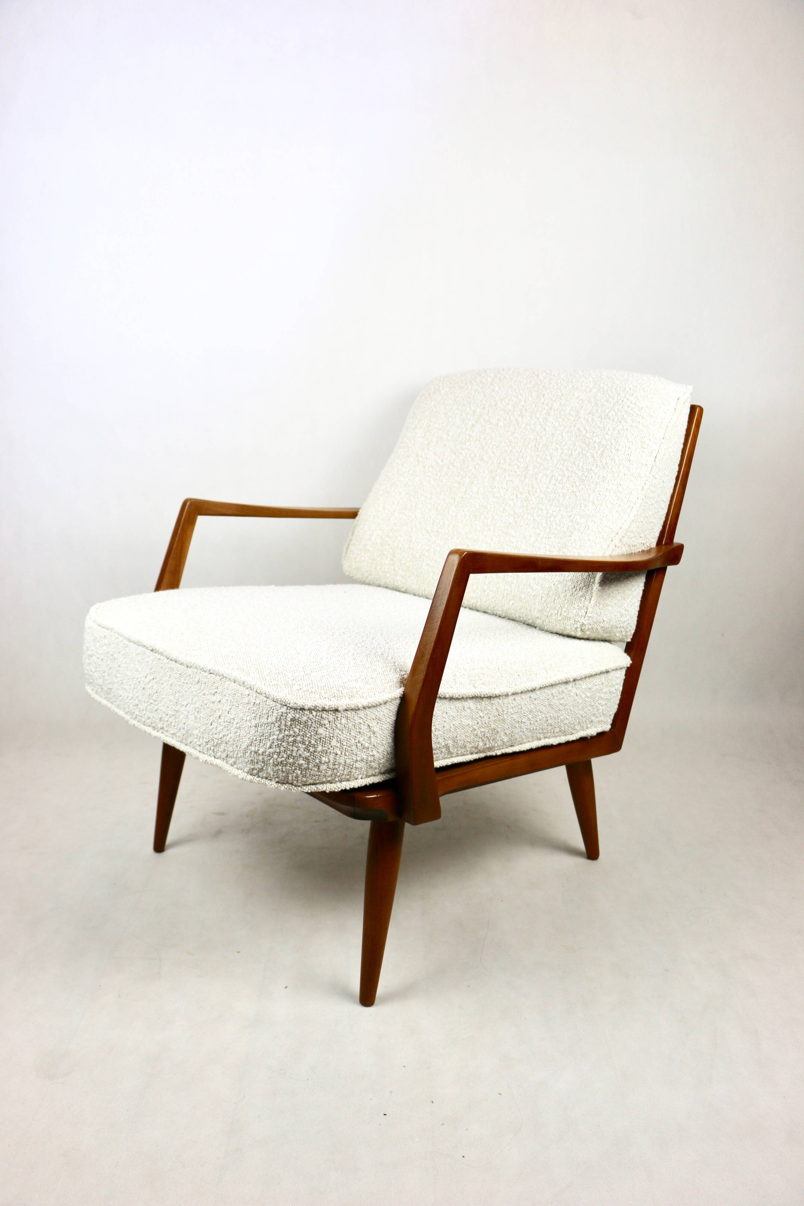 Club white ivory bouclé lounge chair, 1970s