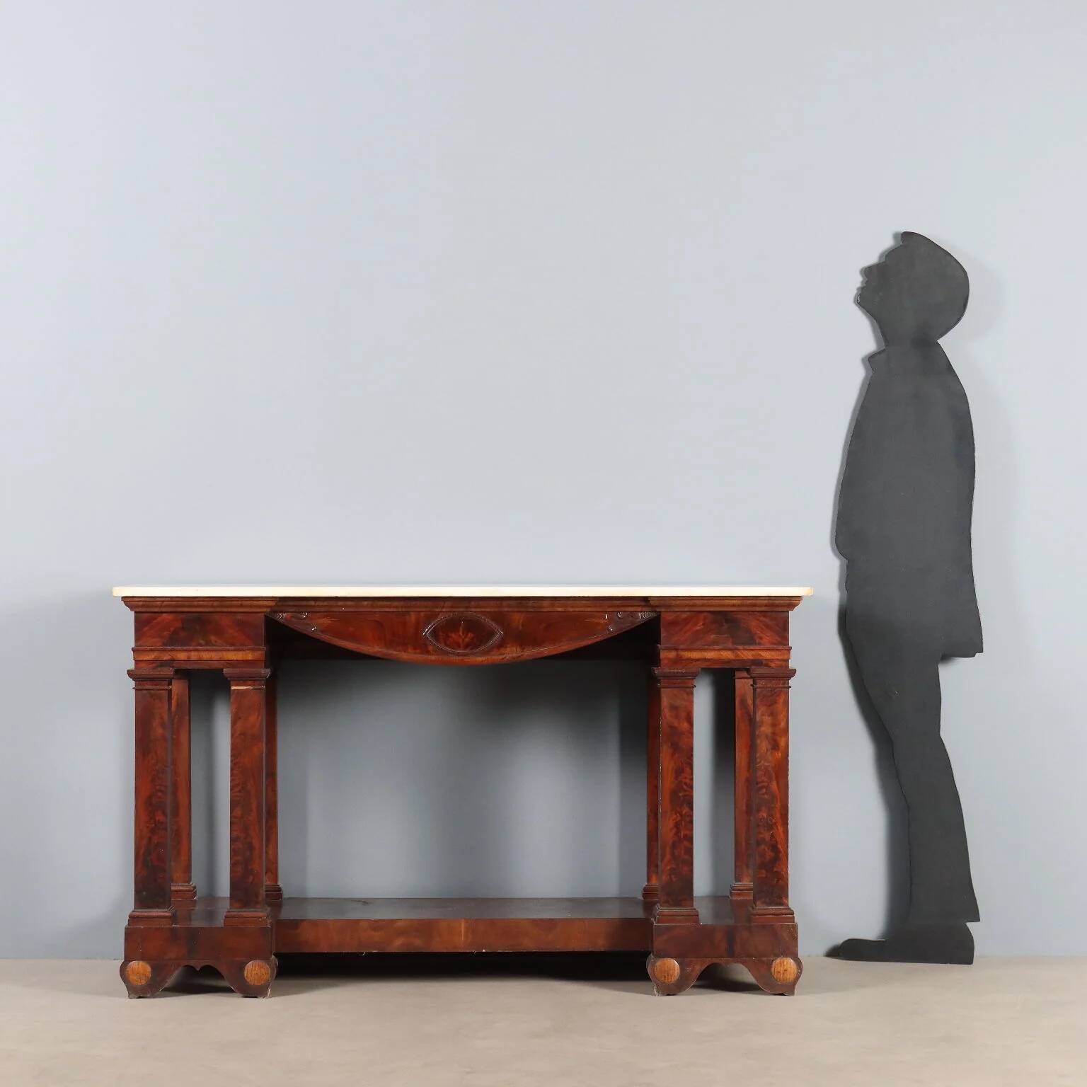 Empire console in mahogany and white marble, 19th century.