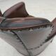 Fauteuil danois des années 1930, cuir marron, velours.