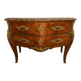 Curved jump commode in Louis XV style with marquetry and gilded bronzes.