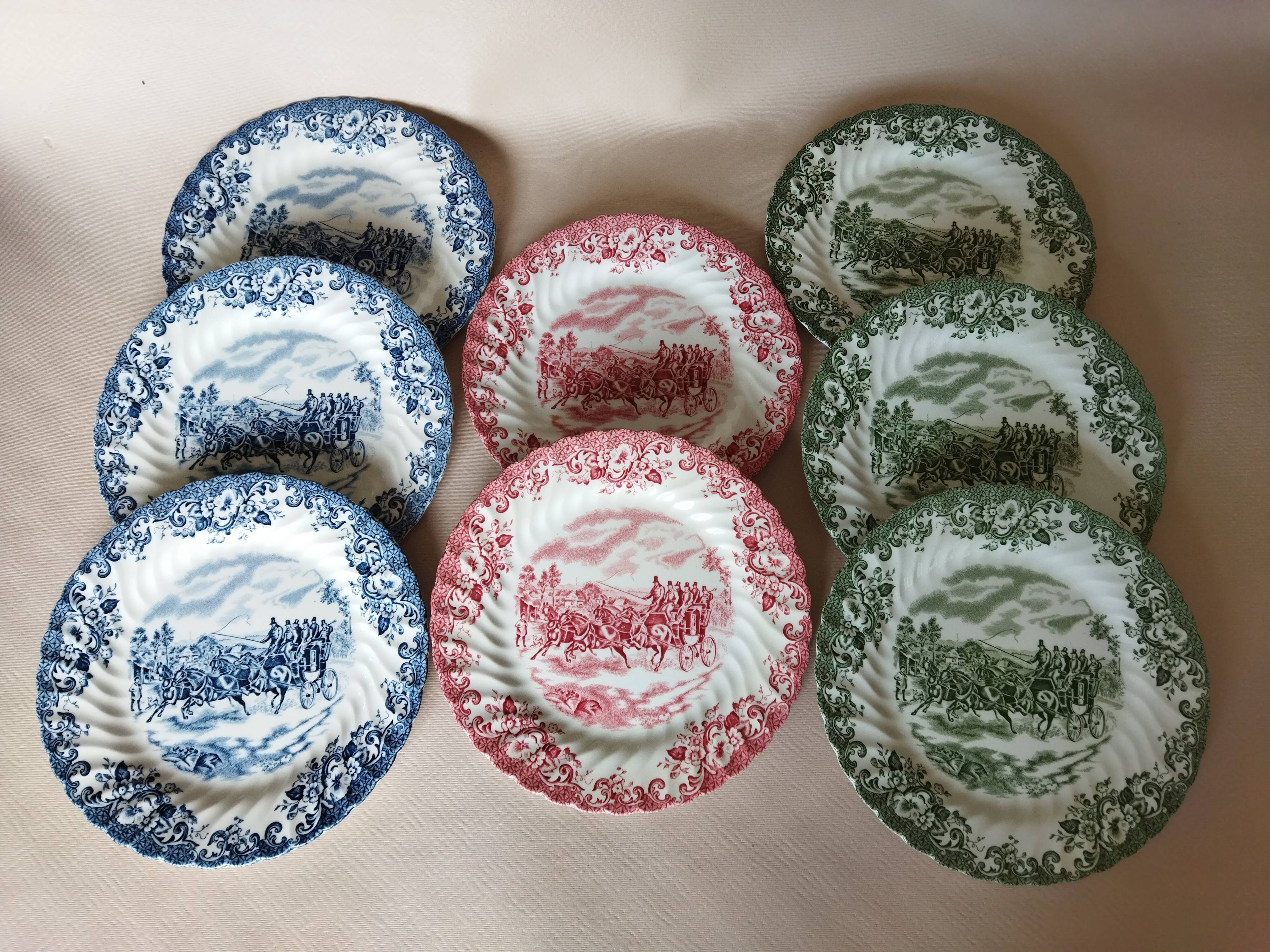 8 Johnson Bros "Coaching Scenes" English dessert plates
