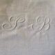 Old tablecloth in white cotton and monogram