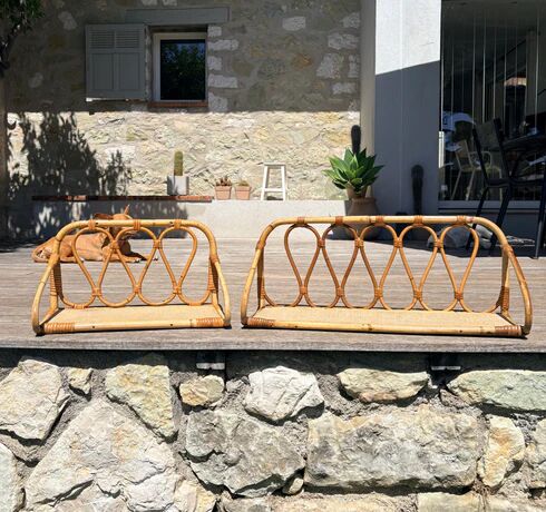Vintage rattan shelf pair "Celestine"