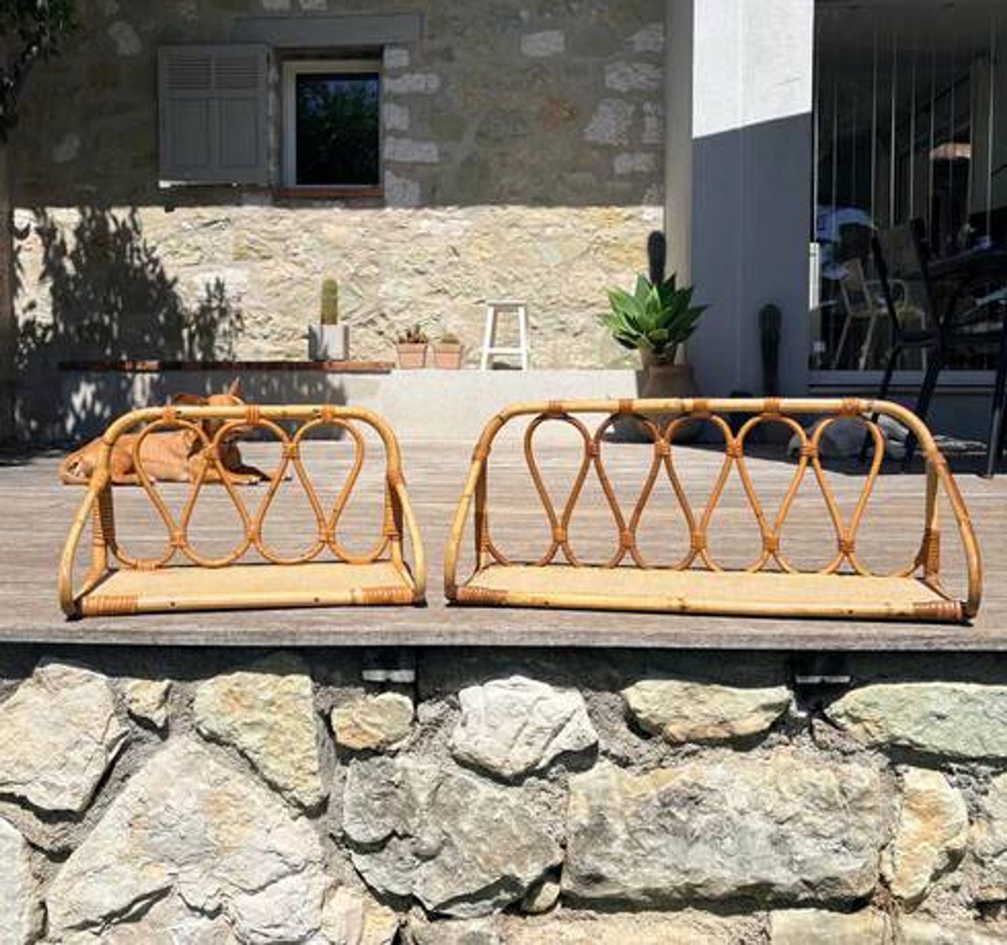 Vintage rattan shelf pair "Celestine"