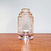 Plafonnier Art Déco Skyscraper en verre transparent rose, années 1920-30
