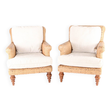 Pair of wicker armchairs