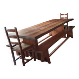 Solid oak farm table with its 2 benches