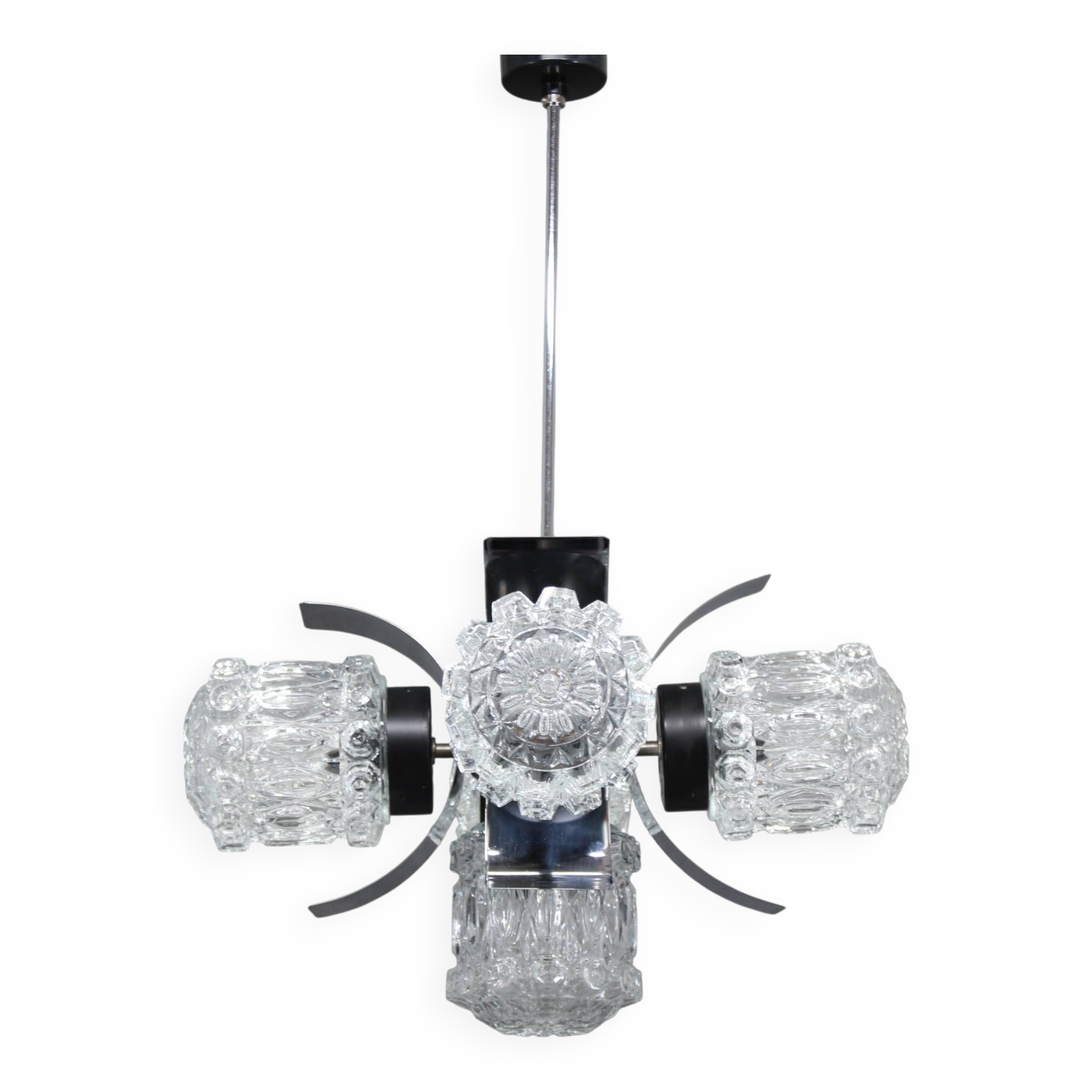 1970s Glass Chandelier, Czechoslovakia