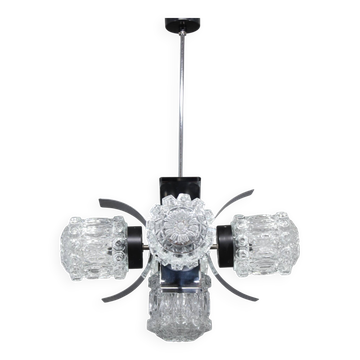 1970s Glass Chandelier, Czechoslovakia