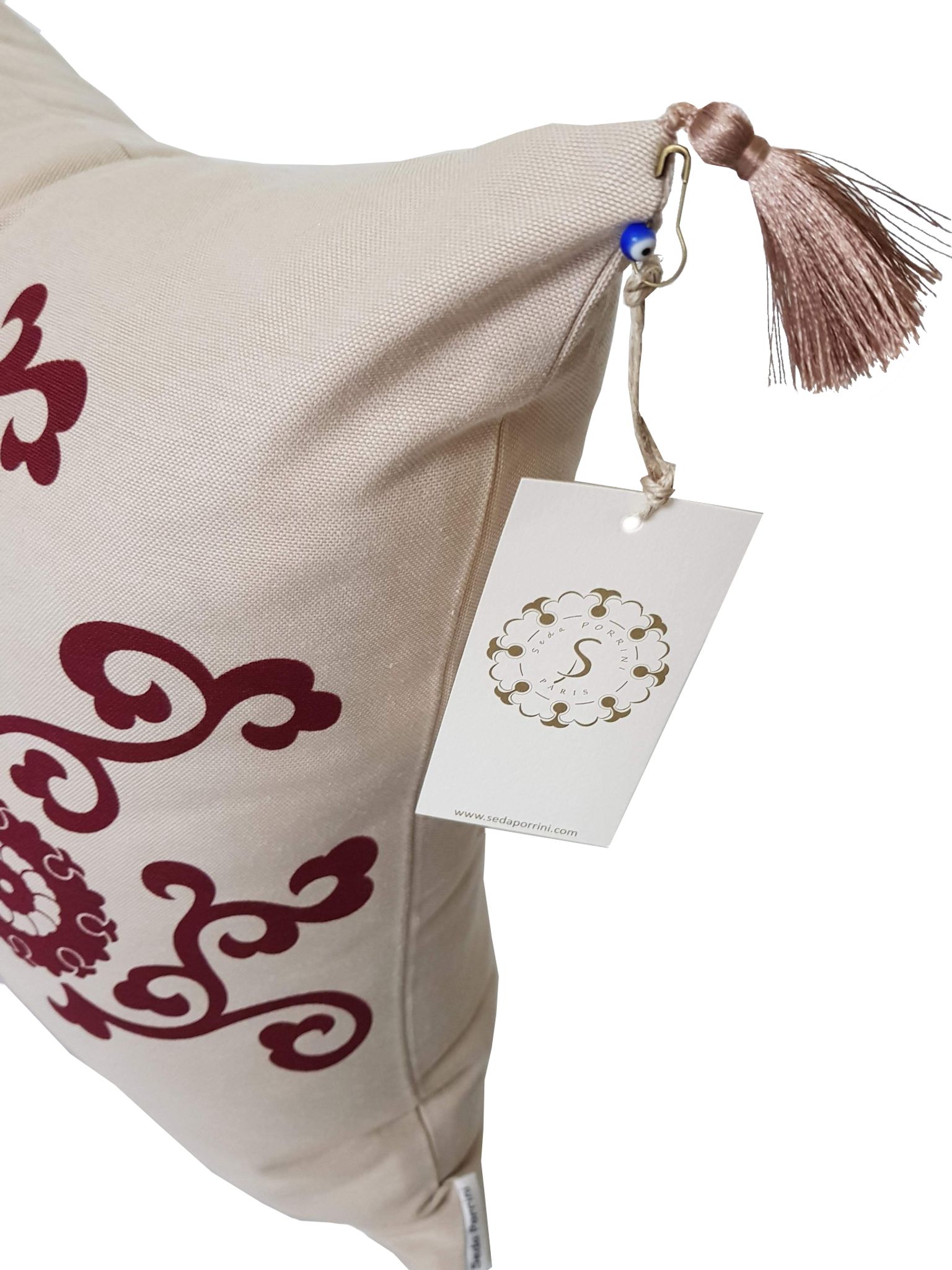 Housse de coussin Hatai beige grenat - 50 x 50