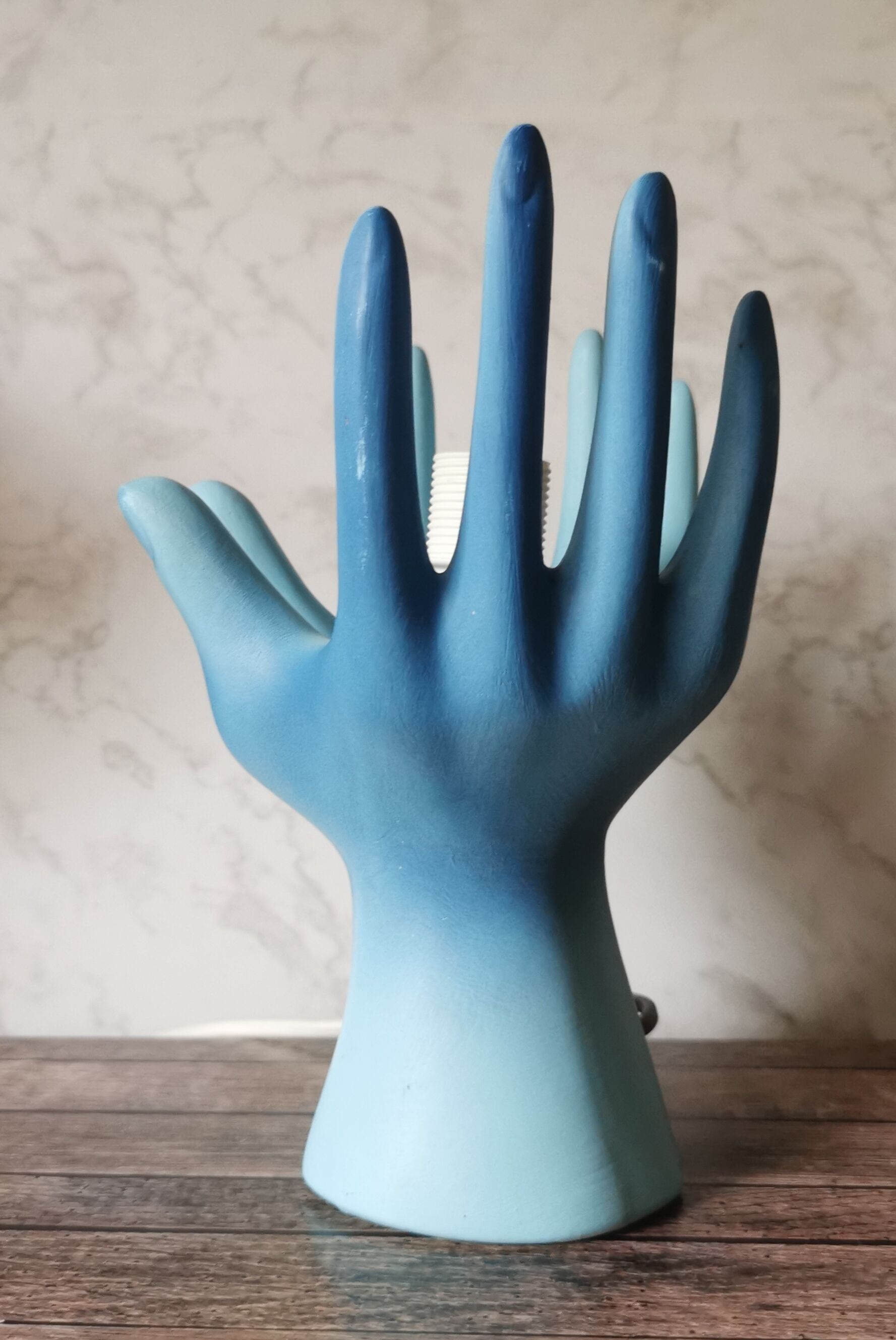 Blue ceramic hand lamp