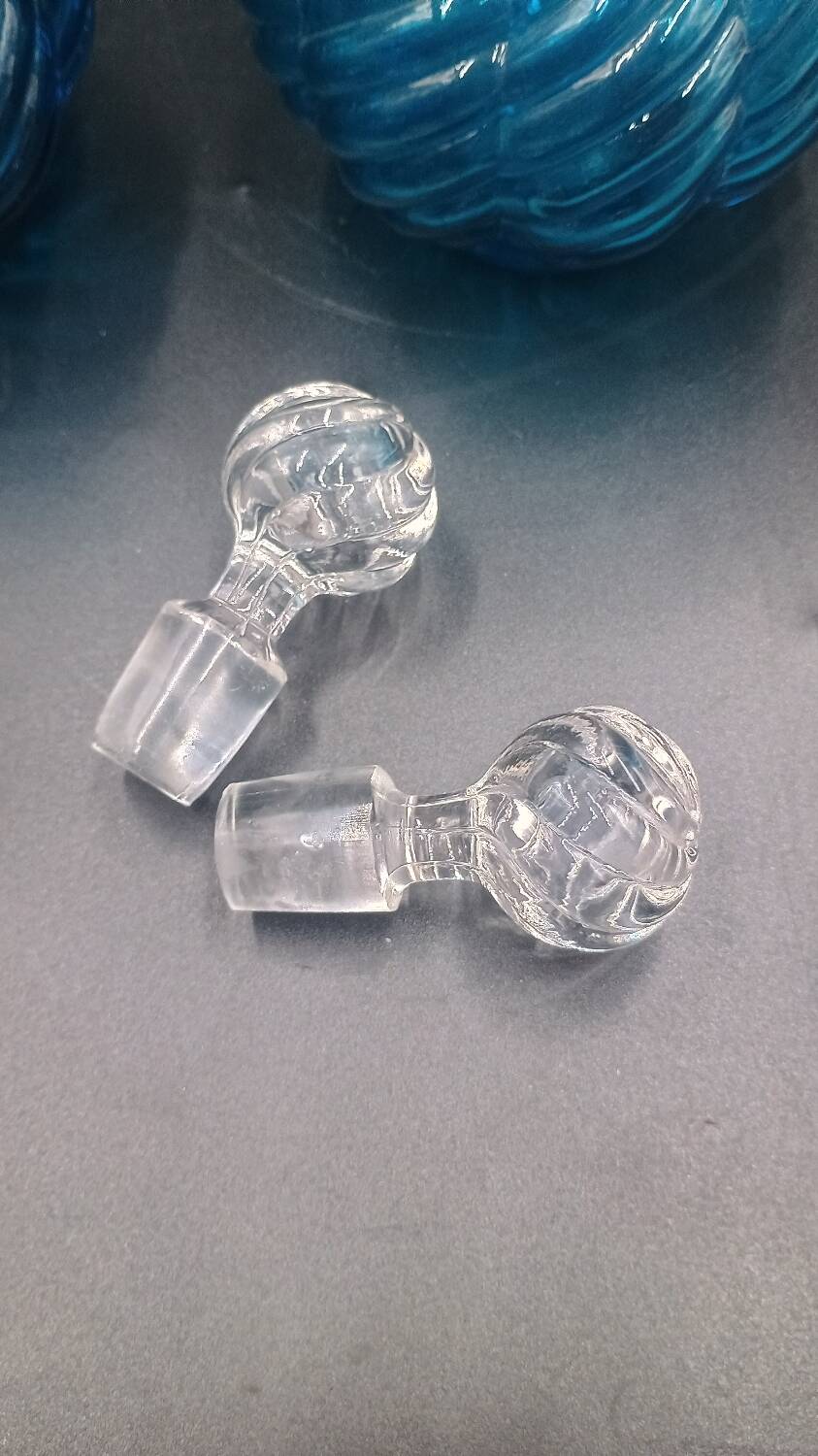 Cabaret Portieux liqueur service with 10 blue and clear glasses.